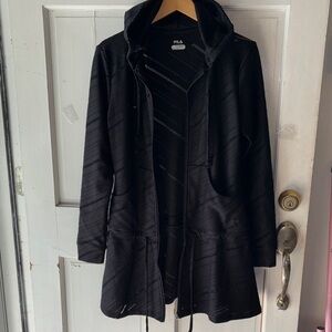 Fila Black Hooded Trench Coat with Diagonal Texture